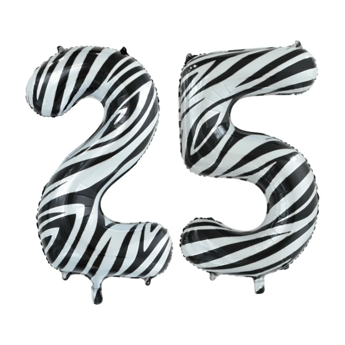 Folieballon 25 jaar zebra 86cm