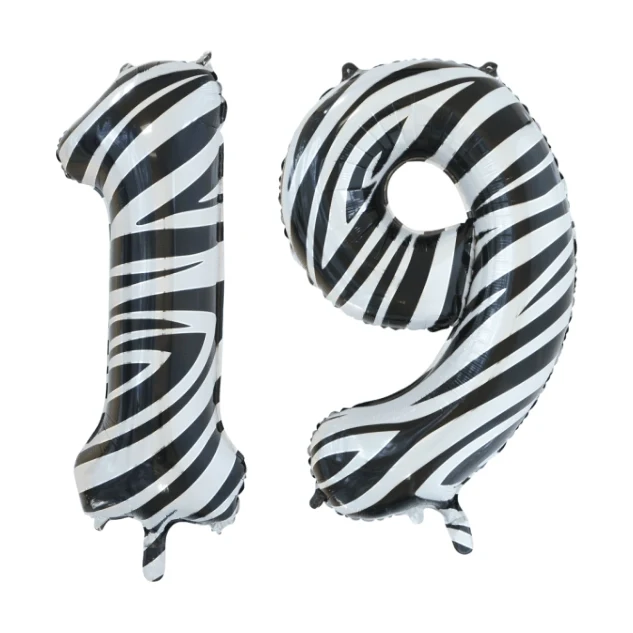 Folieballon 19 jaar zebra 86cm