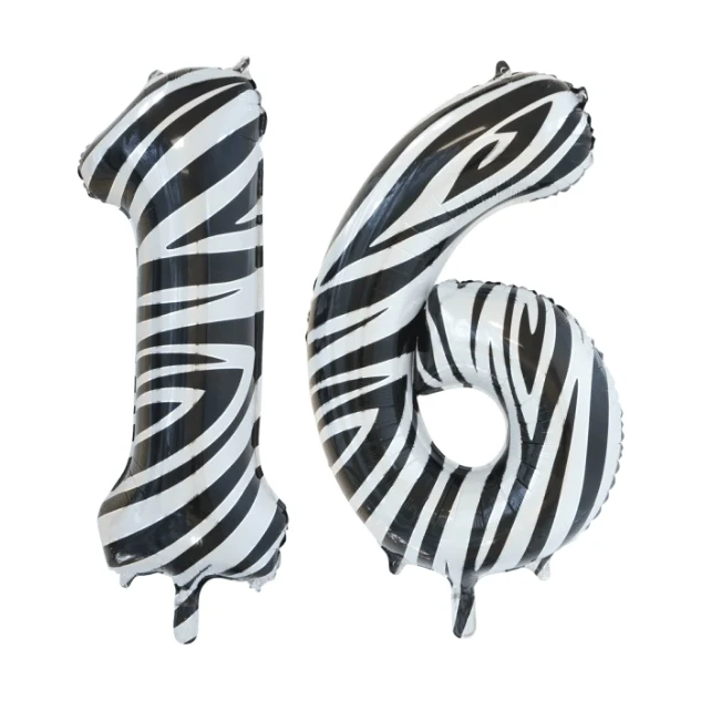 Folieballon 16 jaar zebra 86cm