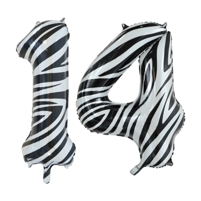 Folieballon 14 jaar zebra 86cm