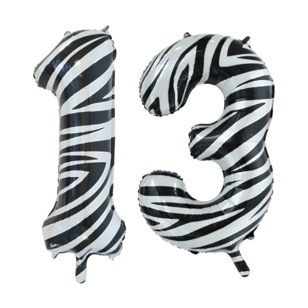 Folieballon 13 jaar zebra 86cm