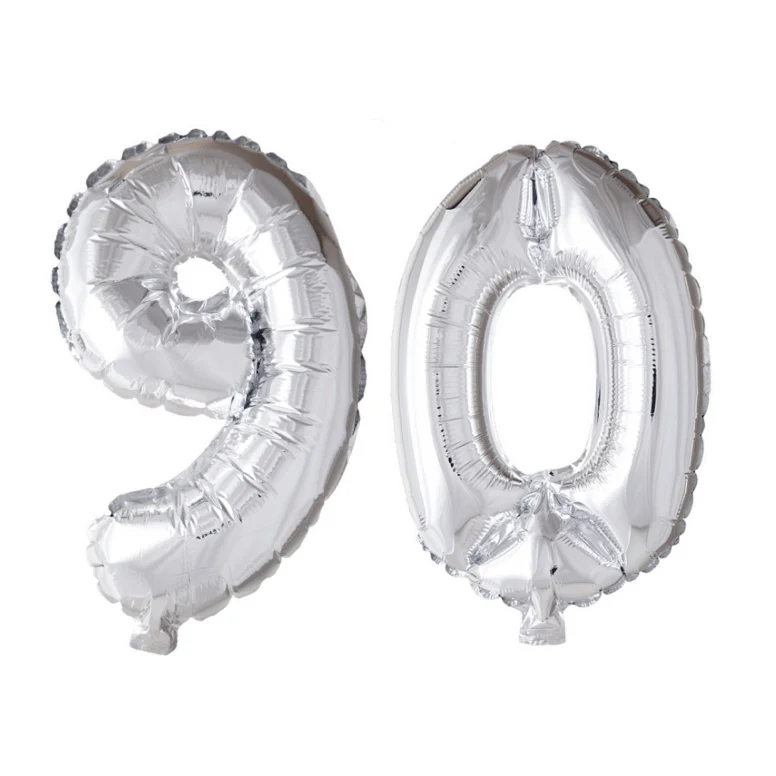 Folieballon 90 jaar zilver 41cm