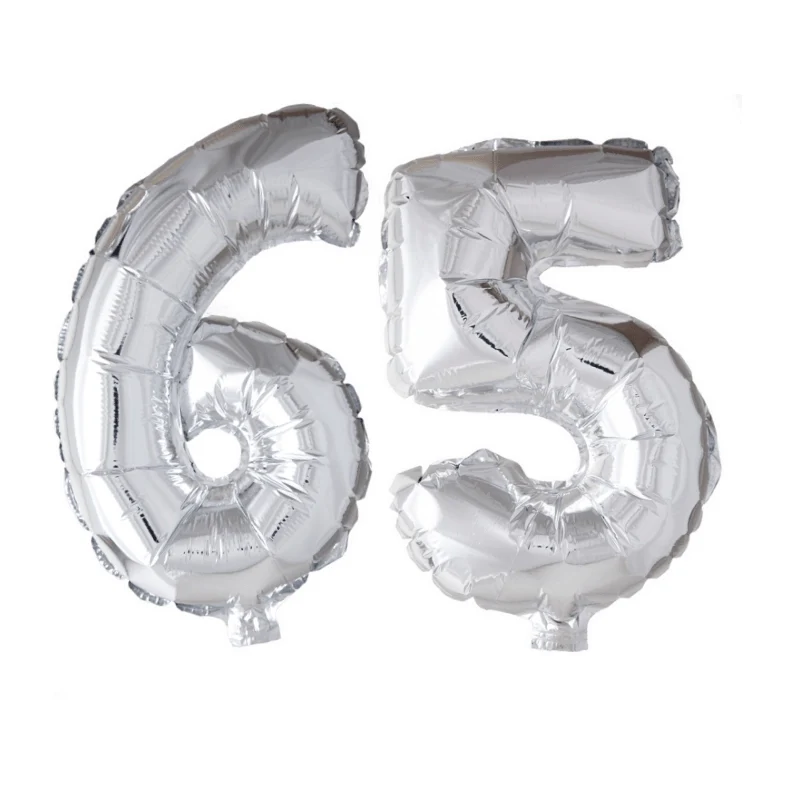 Folieballon 65 jaar zilver 86cm