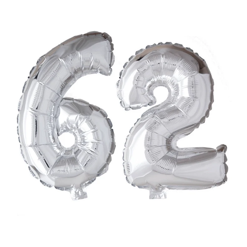 Folieballon 62 jaar zilver 86cm