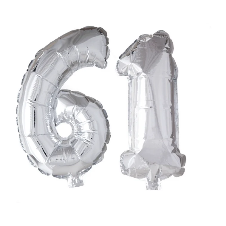 Folieballon 61 jaar zilver 86cm