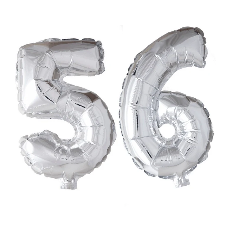 Folieballon 56 jaar zilver 86cm
