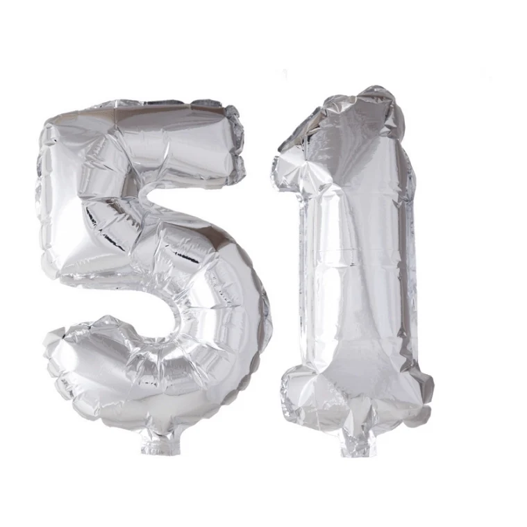 Folieballon 51 jaar zilver 86cm