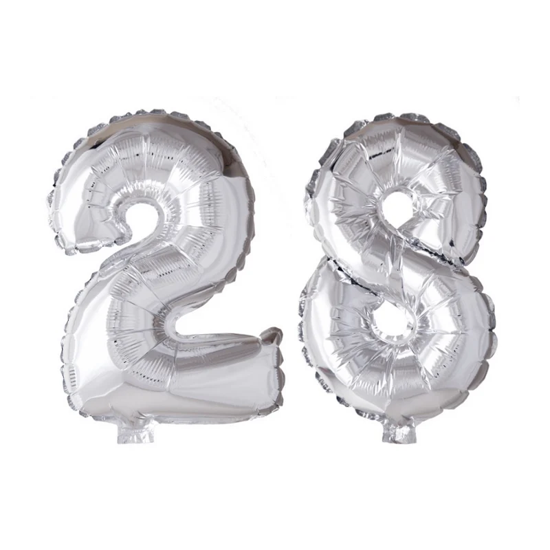 Folieballon 28 jaar zilver 86cm
