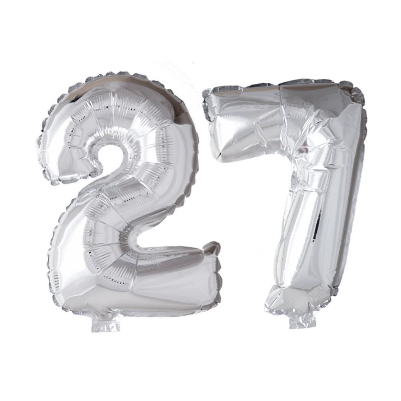 Folieballon 27 jaar zilver 86cm
