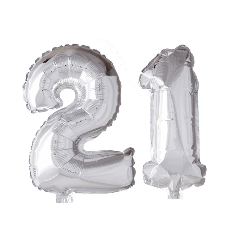 Folieballon 21 jaar zilver 41cm
