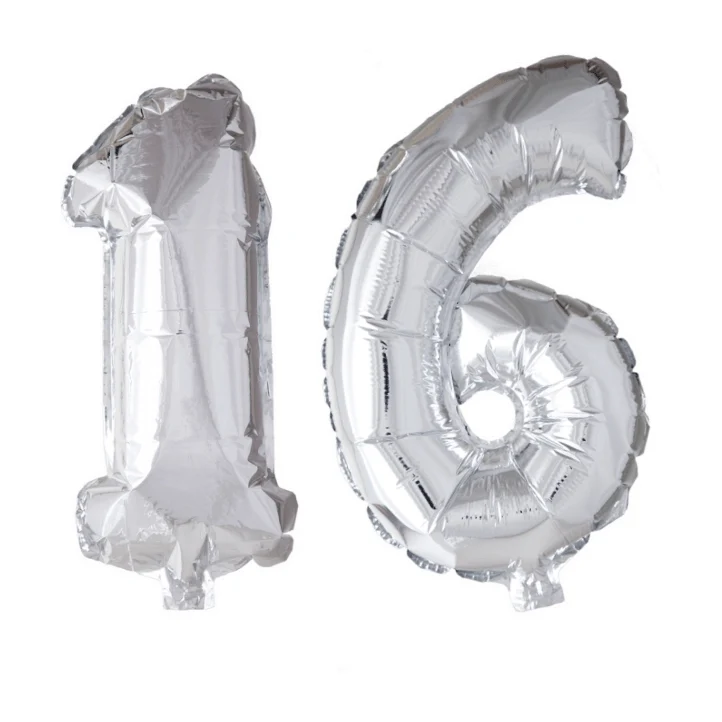 Folieballon 16 jaar zilver 41cm