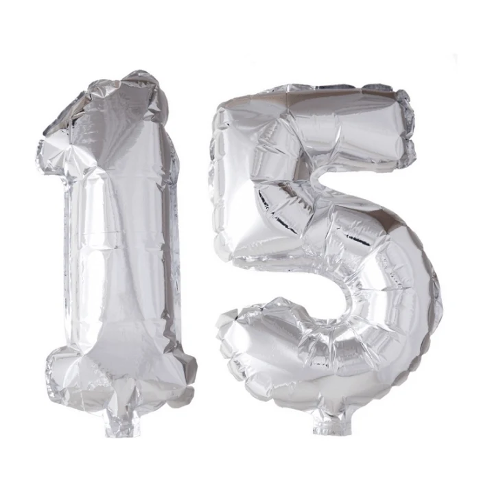 Folieballon 15 jaar zilver 86cm