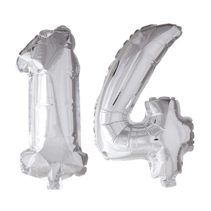 Folieballon 14 jaar zilver 41cm