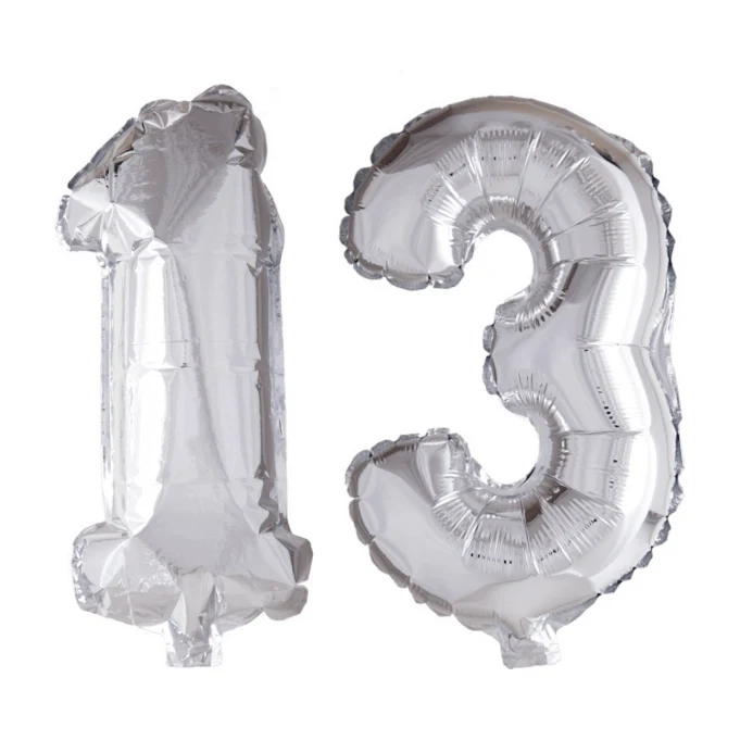 Folieballon 13 jaar zilver 41cm