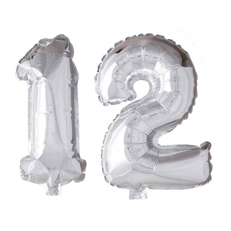 Folieballon 12 jaar zilver 86cm