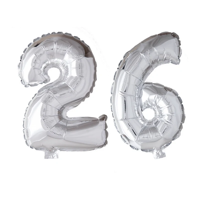 Folieballon 26 jaar zilver 86cm