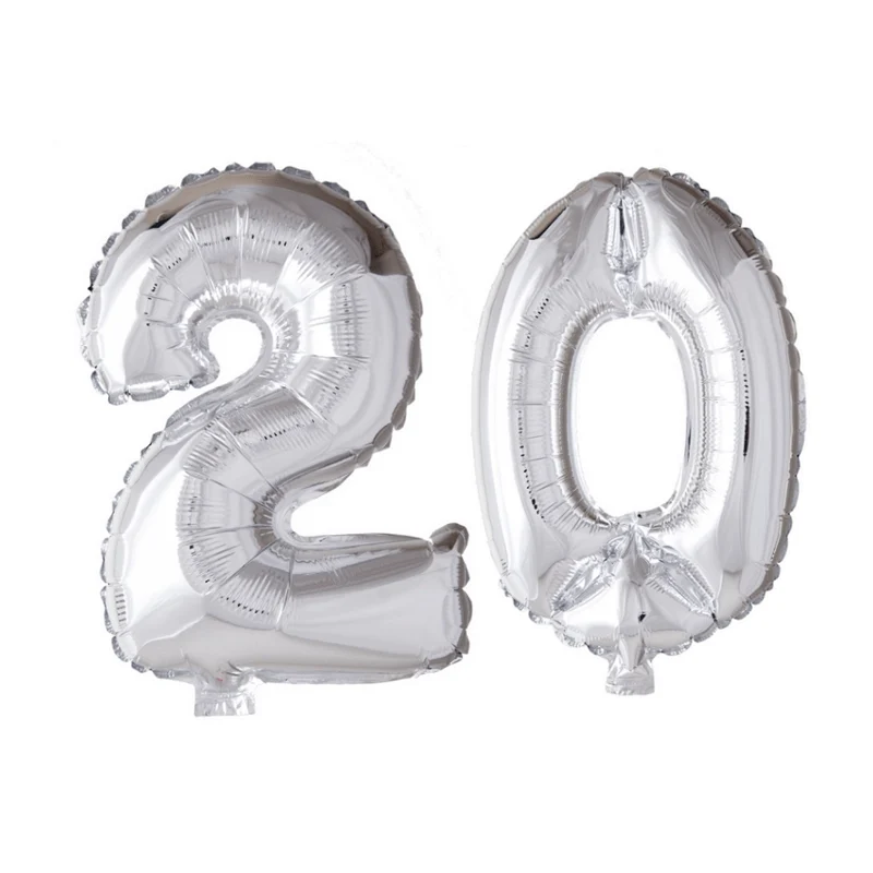 Folieballon 20 jaar zilver 41cm
