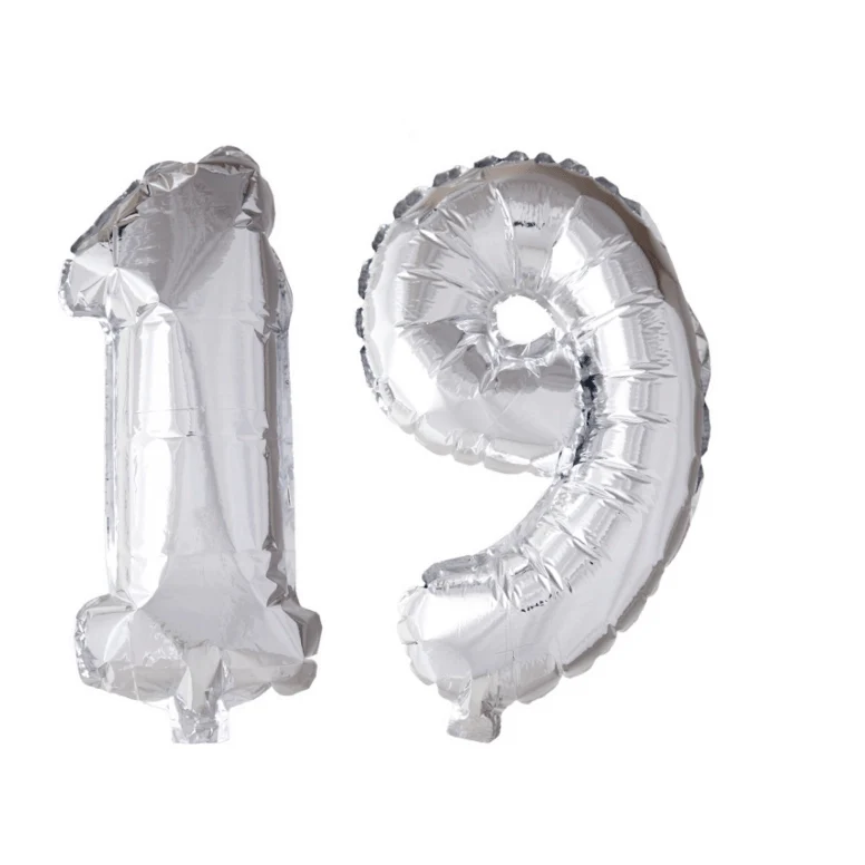 Folieballon 19 jaar zilver 41cm
