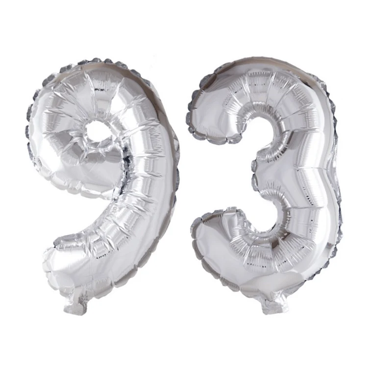 Folieballon 93 jaar zilver 41cm