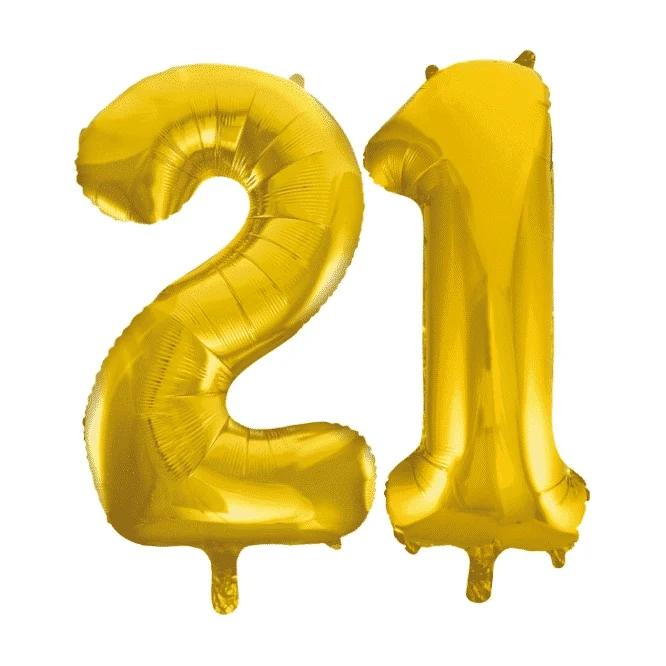 Folieballon 21 jaar Goud 41cm