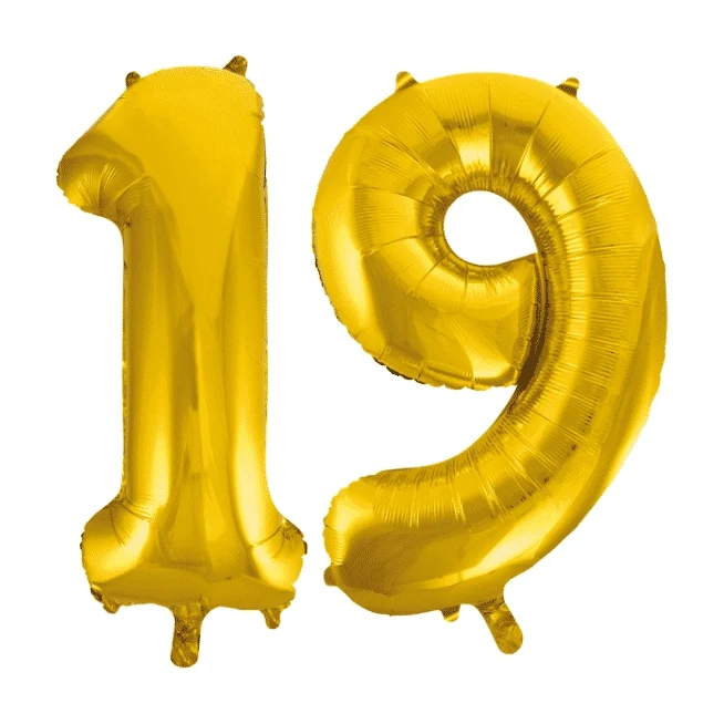 Folieballon 19 jaar Goud 41cm