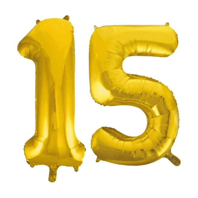 Folieballon 15 jaar Goud 41cm