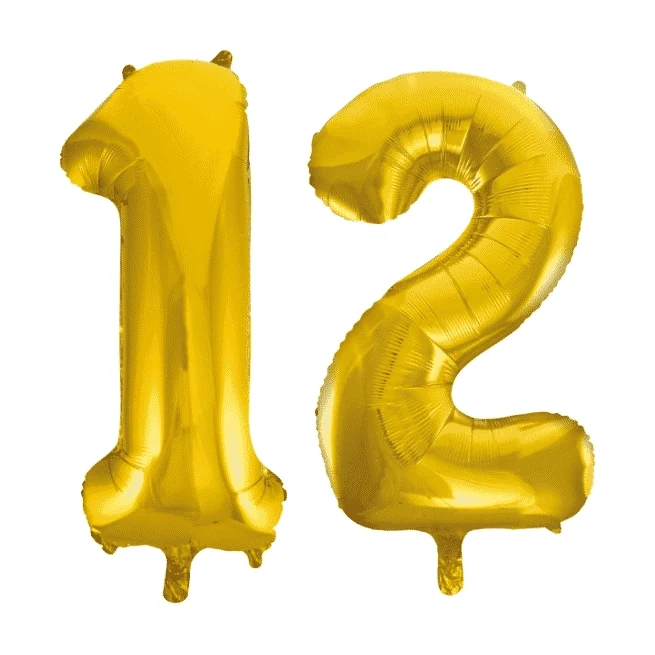 Folieballon 12 jaar Goud 41cm