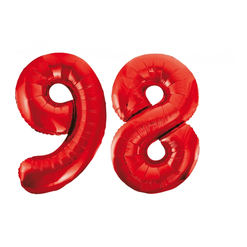 Folieballon 98 jaar rood 86cm