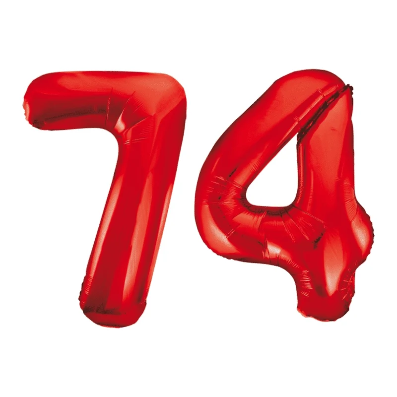 Folieballon 74 jaar rood 86cm