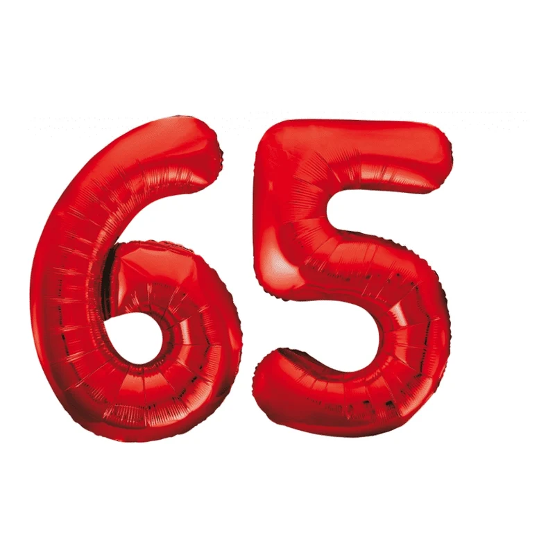 Folieballon 65 jaar rood 86cm