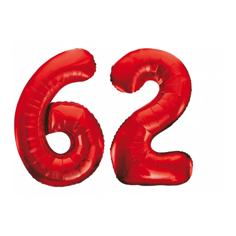 Folieballon 62 jaar rood 86cm