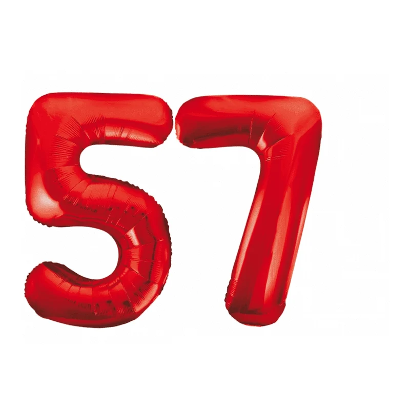 Folieballon 57 jaar rood 86cm