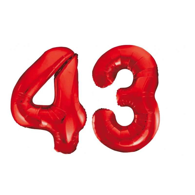 Folieballon 43 jaar rood 86cm