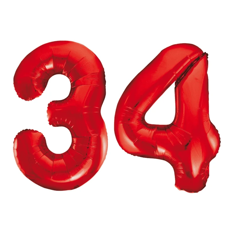 Folieballon 34 jaar rood 86cm