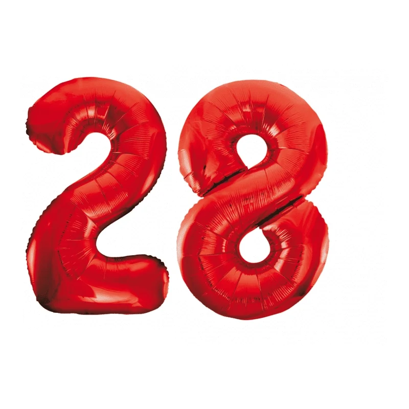 Folieballon 28 jaar rood 86cm