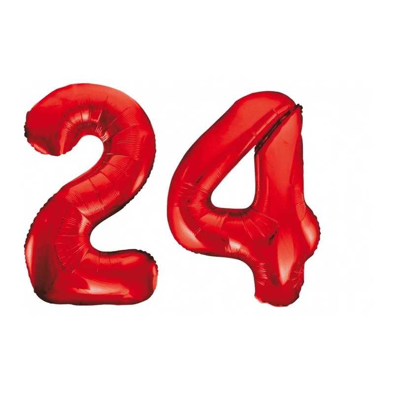 Folieballon 24 jaar rood 86cm