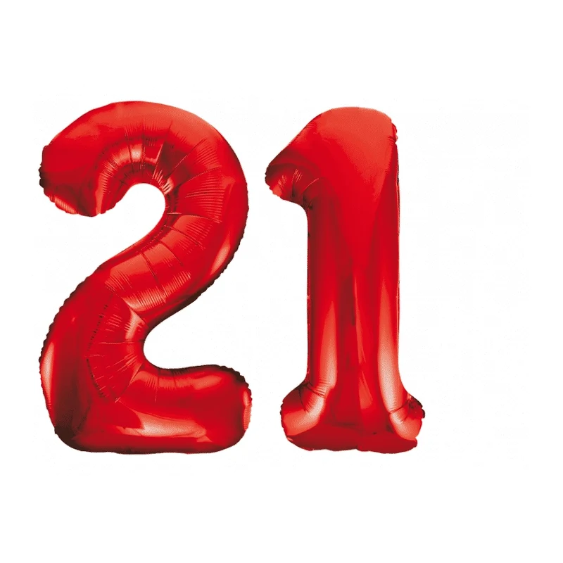 Folieballon 21 jaar rood 86cm