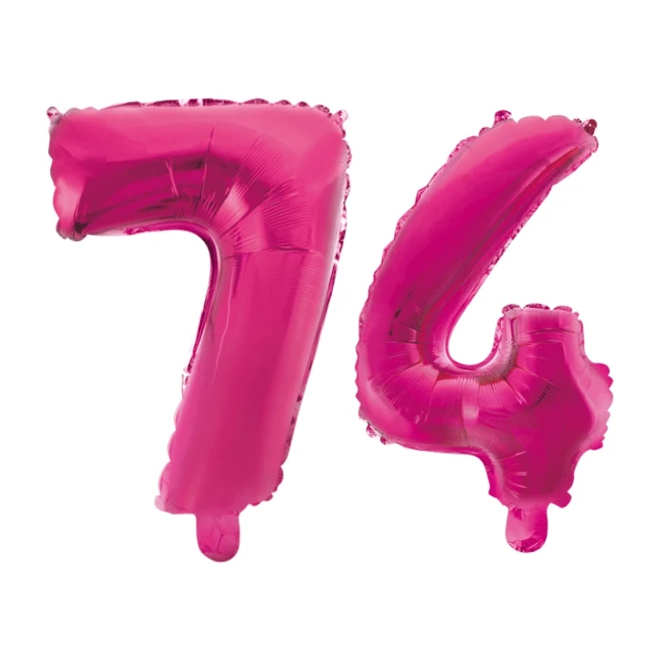 Folieballon 74 jaar roze 86cm