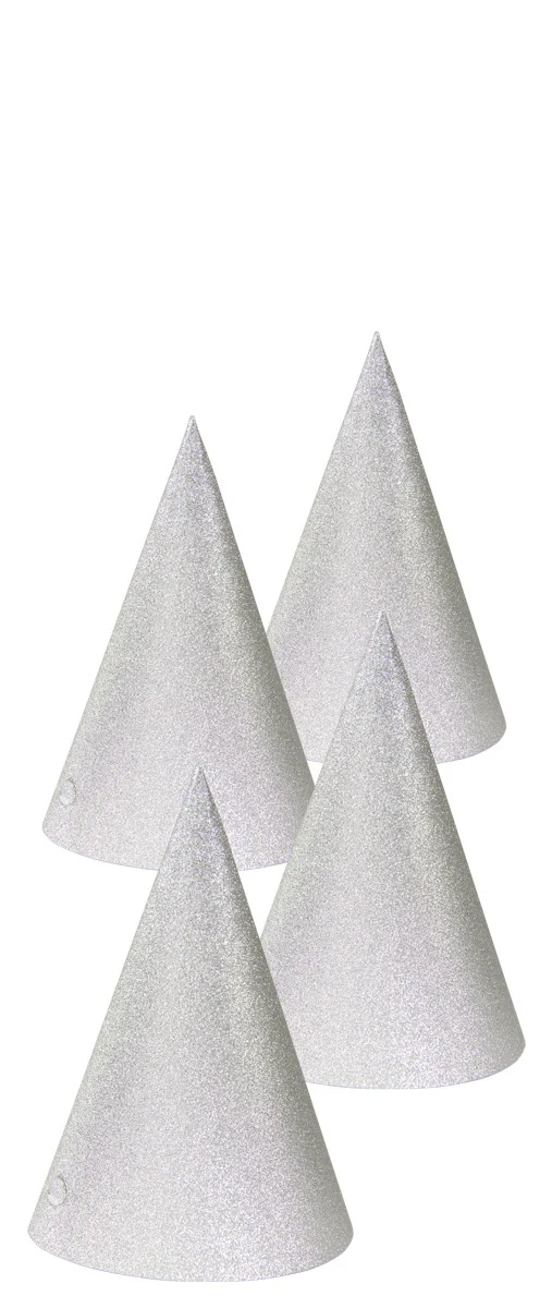 Feesthoedjes glitter ziver 16 cm / 4 stuks