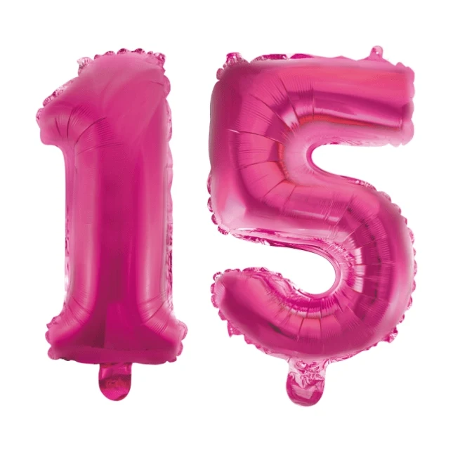Folieballon 15 jaar roze 86cm