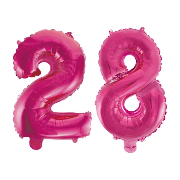 Folieballon 28 jaar roze 41cm