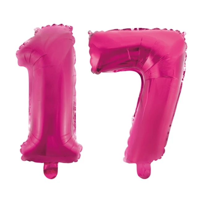 Folieballon 17 jaar roze 41cm