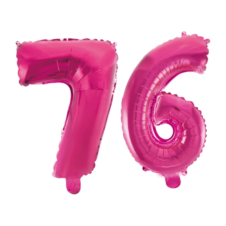 Folieballon 76 jaar roze 86cm