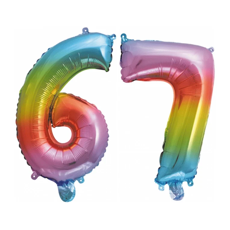 Folieballon 67 jaar Regenboog 86cm