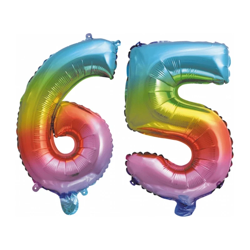 Folieballon 65 jaar Regenboog 86cm