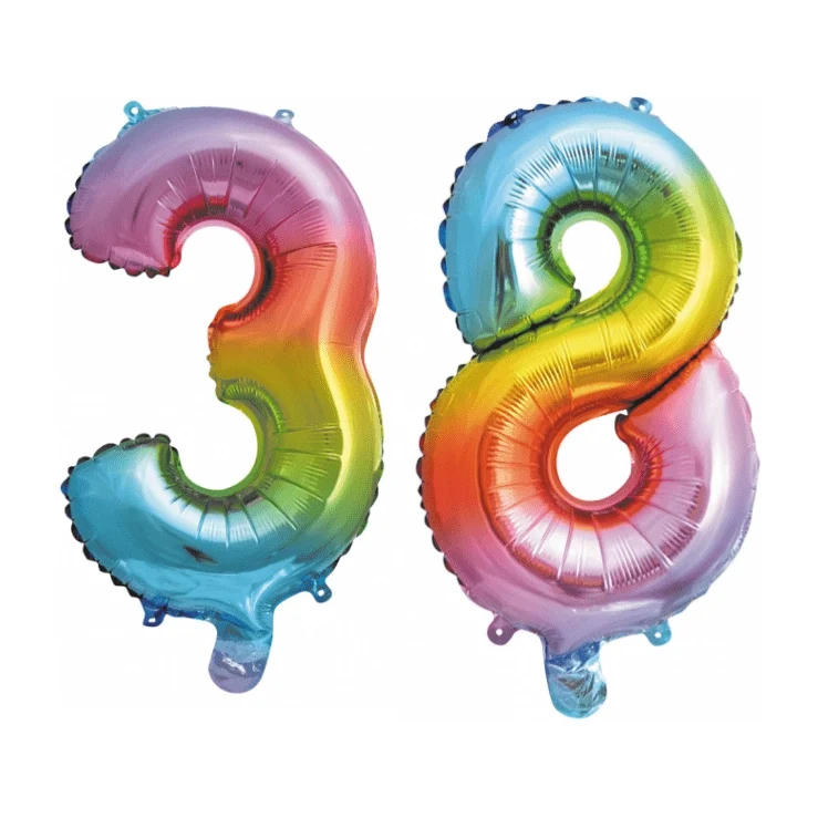 Folieballon 38 jaar Regenboog 86cm
