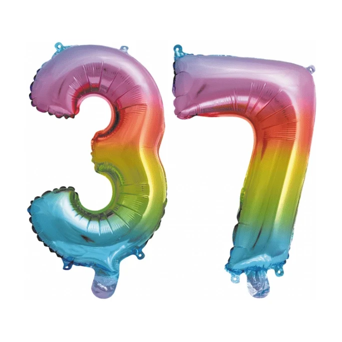 Folieballon 37 jaar Regenboog 41cm