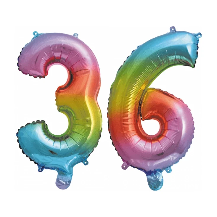 Folieballon 36 jaar Regenboog 41cm