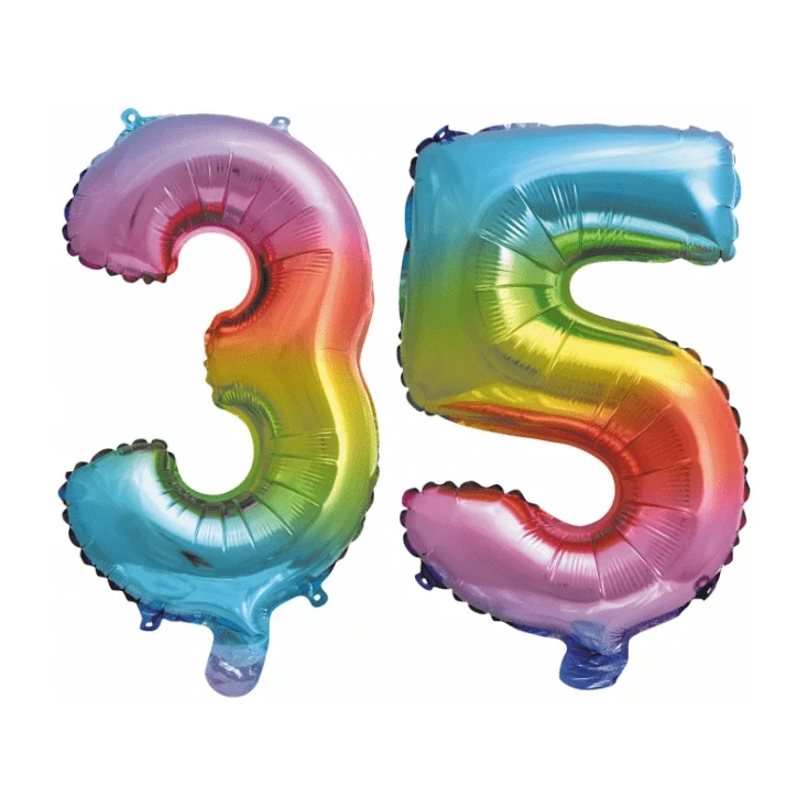 Folieballon 35 jaar Regenboog 86cm