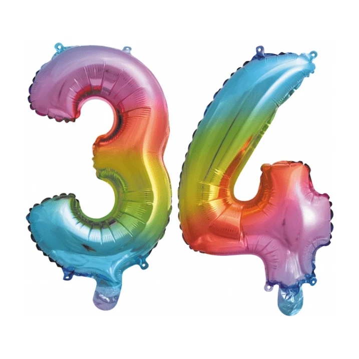 Folieballon 34 jaar Regenboog 86cm
